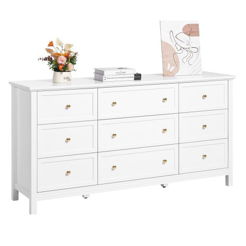 Wooden chest of drawers with 9 drawers, sliding drawers and anti-tip, white | EU