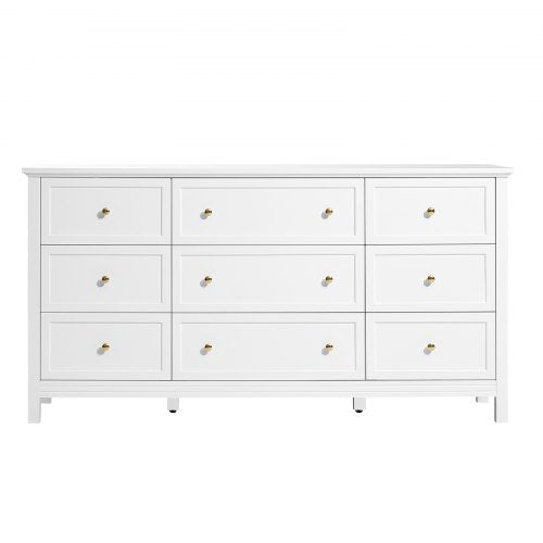 Wooden chest of drawers with 9 drawers, sliding drawers and anti-tip, white | EU