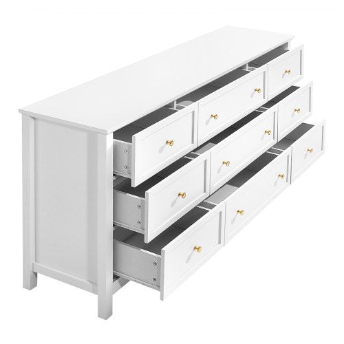 Wooden chest of drawers with 9 drawers, sliding drawers and anti-tip, white | EU