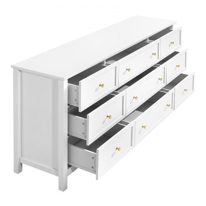 Wooden chest of drawers with 9 drawers, sliding drawers and anti-tip, white | EU
