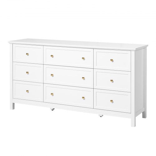 Wooden chest of drawers with 9 drawers, sliding drawers and anti-tip, white | EU