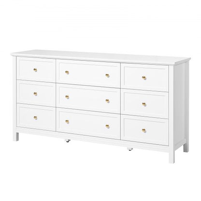 Wooden chest of drawers with 9 drawers, sliding drawers and anti-tip, white | EU