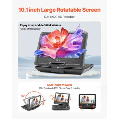 Portable DVD Player 256 mm HD Swivel Screen 4 Hour Battery Life