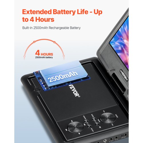 Portable DVD Player 256 mm HD Swivel Screen 4 Hour Battery Life