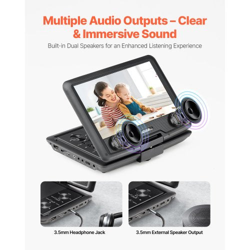 Portable DVD Player 256 mm HD Swivel Screen 4 Hour Battery Life
