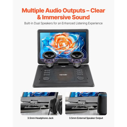 Portable DVD Player 396 mm HD Swivel Screen 4.5-5 Hours Battery Life