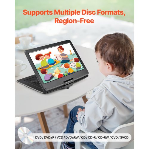 Portable DVD Player 396 mm HD Swivel Screen 4.5-5 Hours Battery Life