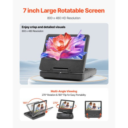 Tragbarer DVD-Player, 178 mm schwenkbarer Bildschirm, 4 Stunden eingebauter Akku