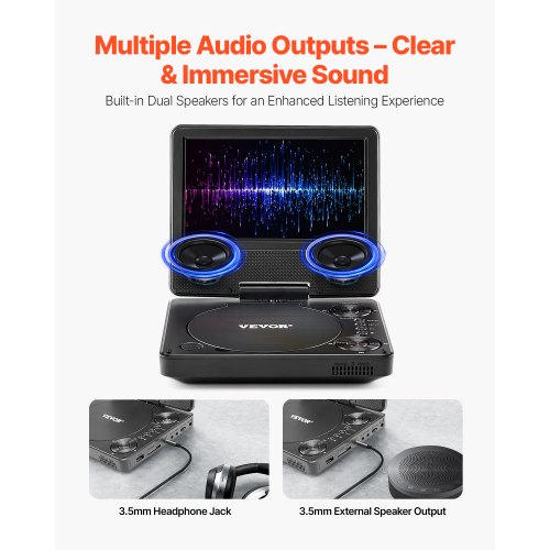 Tragbarer DVD-Player, 178 mm schwenkbarer Bildschirm, 4 Stunden eingebauter Akku