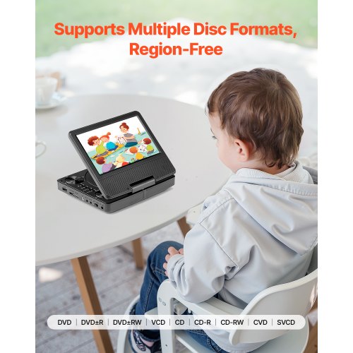 Tragbarer DVD-Player, 178 mm schwenkbarer Bildschirm, 4 Stunden eingebauter Akku