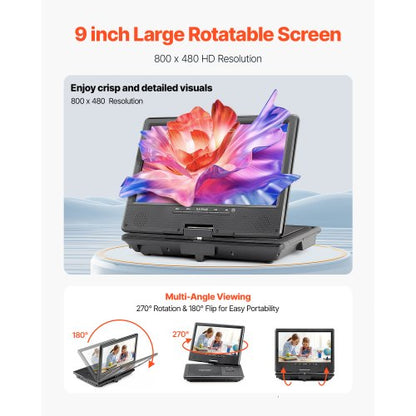 Portable DVD Player 228 mm Swivel Screen 4 Hour Built-in Battery
