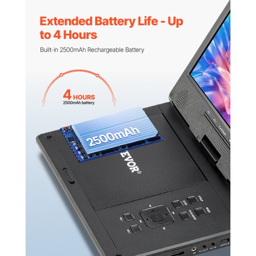 Portable DVD Player 228 mm Swivel Screen 4 Hour Built-in Battery