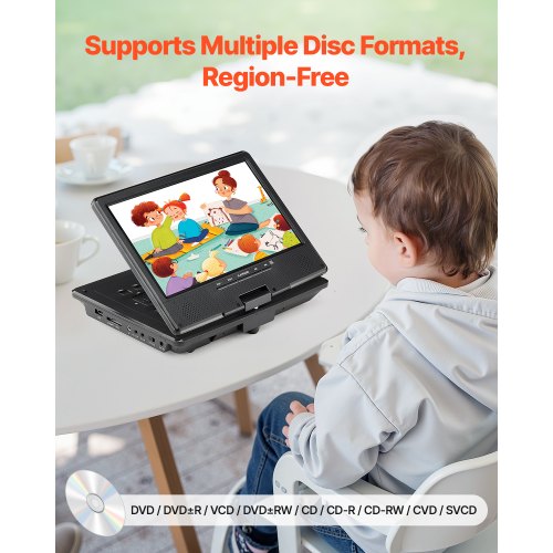 Portable DVD Player 228 mm Swivel Screen 4 Hour Built-in Battery