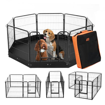 Dog Playpen, 8 Pcs 24 x 24 in Panels Foldable Metal Pet Exercise Pen, Dog Fence Indoor and Outdoor Pen with Door, Storage Bag and Bottom Pad, Pet Playpen for Dogs, Cats and Other Small Animals