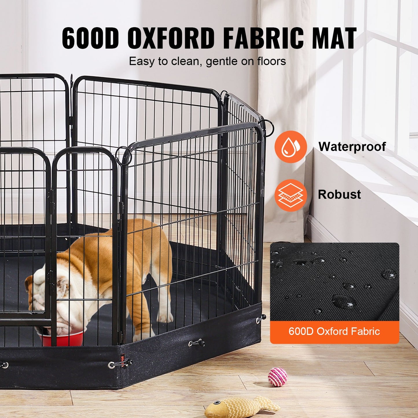 Dog Playpen, 8 Pcs 24 x 24 in Panels Foldable Metal Pet Exercise Pen, Dog Fence Indoor and Outdoor Pen with Door, Storage Bag and Bottom Pad, Pet Playpen for Dogs, Cats and Other Small Animals