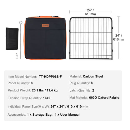 Dog Playpen, 8 Pcs 24 x 24 in Panels Foldable Metal Pet Exercise Pen, Dog Fence Indoor and Outdoor Pen with Door, Storage Bag and Bottom Pad, Pet Playpen for Dogs, Cats and Other Small Animals