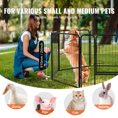 Dog Playpen, 8 Pcs 24 x 24 in Panels Foldable Metal Pet Exercise Pen, Dog Fence Indoor and Outdoor Pen with Door, Storage Bag, Top Cover and Bottom Pad, for Dogs, Cats and Other Small Animals