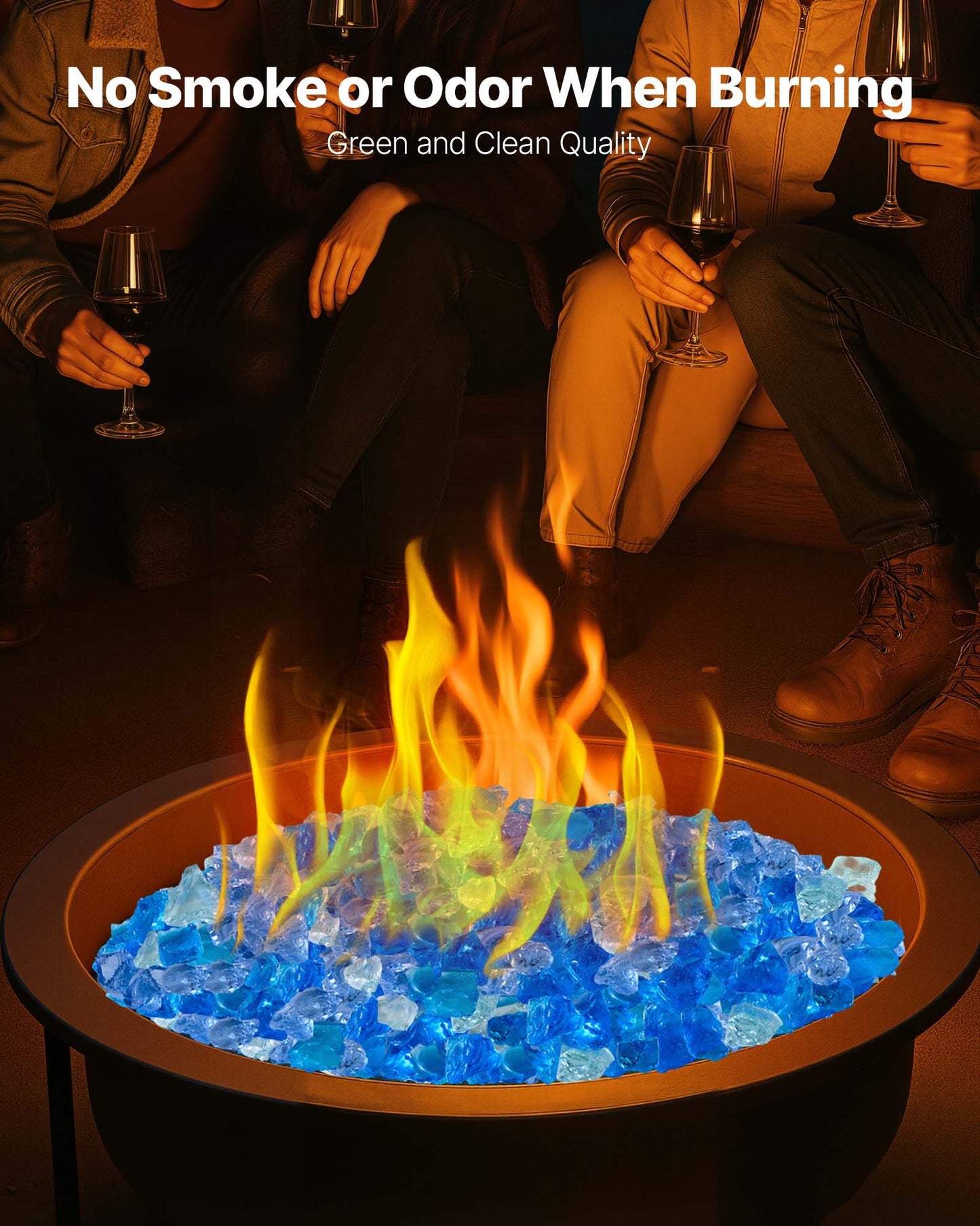 Fire Glass, 10 LBS / 4.5 KG Fireplace Rocks, 3/4-Inch / 19.05 mm Reflective Firepit Glass Rock, High Luster Stone Landscaping for Fire Pit Table, Aqua Blue + Caribbean Blue + Aqua Green