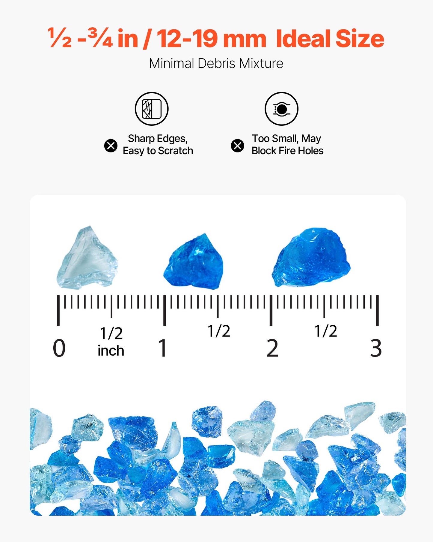 Fire Glass, 10 LBS / 4.5 KG Fireplace Rocks, 3/4-Inch / 19.05 mm Reflective Firepit Glass Rock, High Luster Stone Landscaping for Fire Pit Table, Aqua Blue + Caribbean Blue + Aqua Green