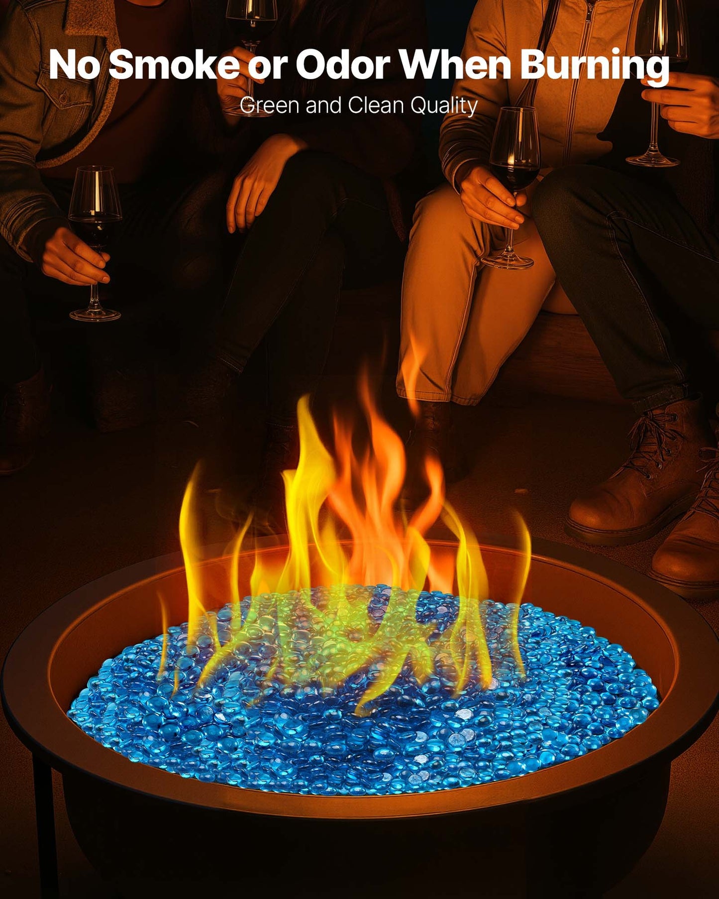 Fire Glass, 10 lbs / 4.5 kg High-Temperature Resistant Fireplace Rocks, 3/4-Inch / 19.05 mm Reflective Firepit Glass Beads, High Luster Stone Landscaping for Fire Pit Table, Caribbean Blue