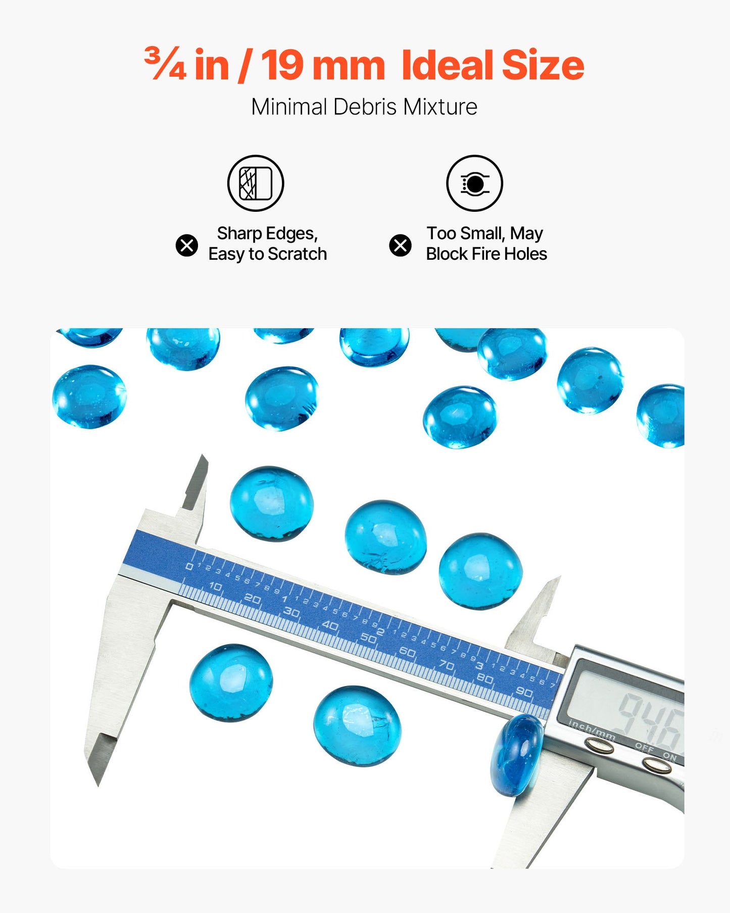 Fire Glass, 10 lbs / 4.5 kg High-Temperature Resistant Fireplace Rocks, 3/4-Inch / 19.05 mm Reflective Firepit Glass Beads, High Luster Stone Landscaping for Fire Pit Table, Caribbean Blue