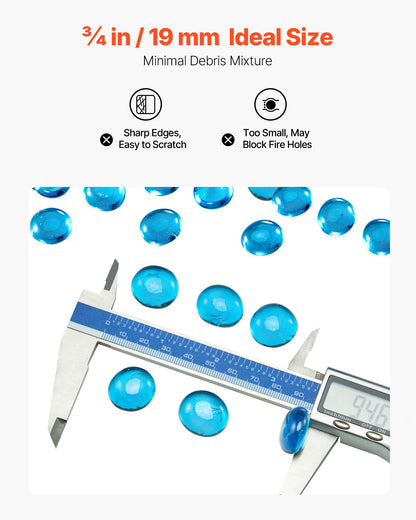 Fire Glass, 10 lbs / 4.5 kg High-Temperature Resistant Fireplace Rocks, 3/4-Inch / 19.05 mm Reflective Firepit Glass Beads, High Luster Stone Landscaping for Fire Pit Table, Caribbean Blue