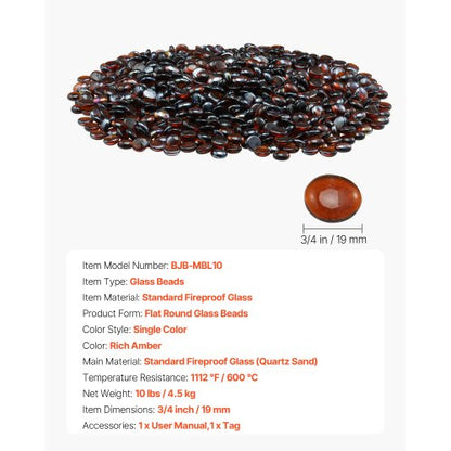 10LBS Fire Glass 3/4-inch Fire Glass Stones for Fireplace Rich Amber | EU