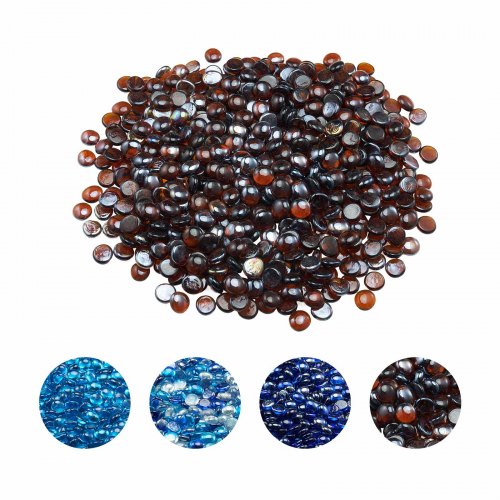 Fire Glass, 10LBS / 4.5KG High-Temperature Resistant Fireplace Rocks, 3/4-Inch / 19.05 mm Reflective & Smokeless Firepit Glass Beads, High Luster Stone Landscaping for Fire Pit Table, Rich Amber