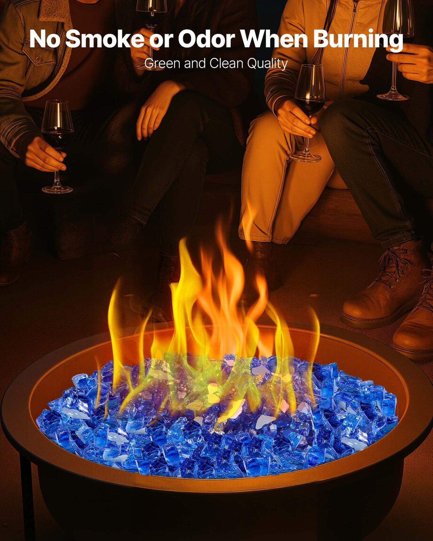 Fire Glass, 20LBS / 9KG High-Temperature Resistant Fireplace Rocks, 1/2-Inch / 12.7 mm Reflective & Smokeless Firepit Glass Rock, High Luster Stone Landscaping for Fire Pit Table, Cobalt Blue