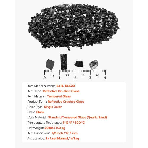 20 LBS Fire Glass 1/2-Inch Fire Glass Stones for Fire Pit Table Black | EU