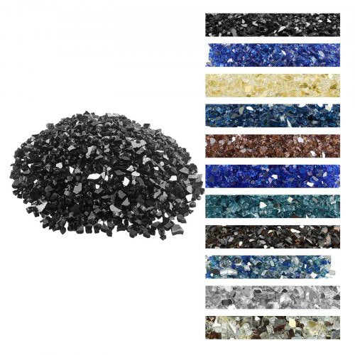 Fire Glass, 20 LBS / 9.0 KG High-Temperature Resistant Fireplace Rocks, 1/2-Inch / 12.7 mm Reflective & Smokeless Firepit Glass Rock, High Luster Stone Landscaping for Fire Pit Table, Black