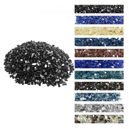 Fire Glass, 20 LBS / 9.0 KG High-Temperature Resistant Fireplace Rocks, 1/2-Inch / 12.7 mm Reflective & Smokeless Firepit Glass Rock, High Luster Stone Landscaping for Fire Pit Table, Black