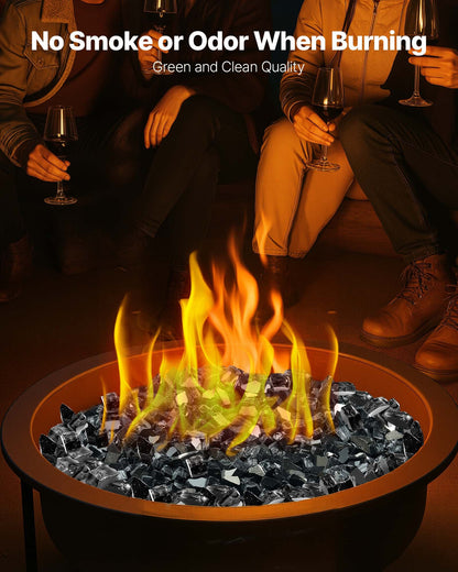 Fire Glass, 20 LBS / 9.0 KG High-Temperature Resistant Fireplace Rocks, 1/2-Inch / 12.7 mm Reflective & Smokeless Firepit Glass Rock, High Luster Stone Landscaping for Fire Pit Table, Black