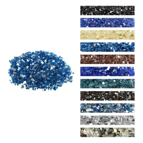 Fire Glass, 10LBS / 4.5KG High-Temperature Resistant Fireplace Rocks, 1/2-Inch / 12.7 mm Reflective & Smokeless Firepit Glass Rock, High Luster Stone Landscaping for Fire Pit Table, Pacific Blue