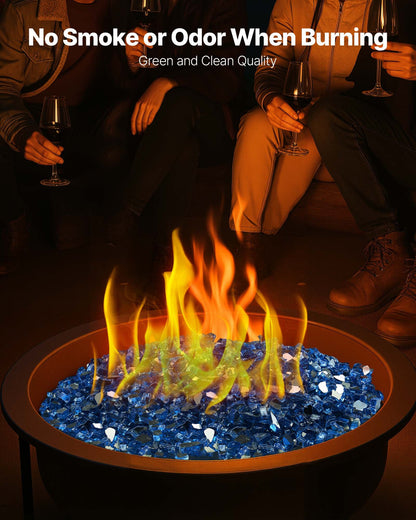 Fire Glass, 10LBS / 4.5KG High-Temperature Resistant Fireplace Rocks, 1/2-Inch / 12.7 mm Reflective & Smokeless Firepit Glass Rock, High Luster Stone Landscaping for Fire Pit Table, Pacific Blue