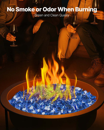 Fire Glass, 10LBS / 4.5KG High-Temperature Resistant Fireplace Rocks, 1/4-Inch / 6.35 mm Reflective & Smokeless Firepit Glass Rock, High Luster Stone Landscaping for Fire Pit Table, Cobalt Blue