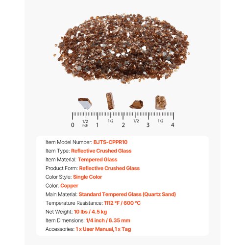 10 Pfund Feuerglas 1/4-Zoll Feuerglassteine ​​für Feuerstelle Tisch Kupfer | EU