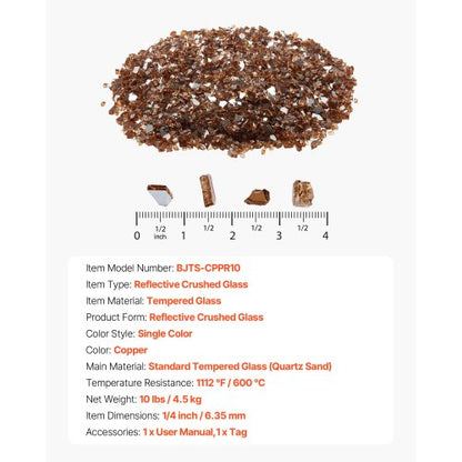 10 Pfund Feuerglas 1/4-Zoll Feuerglassteine ​​für Feuerstelle Tisch Kupfer | EU
