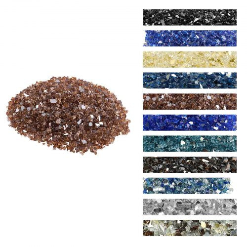 Fire Glass, 10 LBS / 4.5 KG High-Temperature Resistant Fireplace Rocks, 1/4-Inch / 6.35 mm Reflective & Smokeless Firepit Glass Rock, High Luster Stone Landscaping for Fire Pit Table, Copper