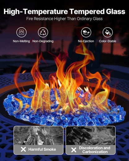 Fire Glass, 35LBS / 15.88KG High-Temperature Resistant Fireplace Rocks, 1/2-Inch / 12.7mm Reflective & Smokeless Firepit Glass Rock, High Luster Stone Landscaping for Fire Pit Table, Cobalt Blue