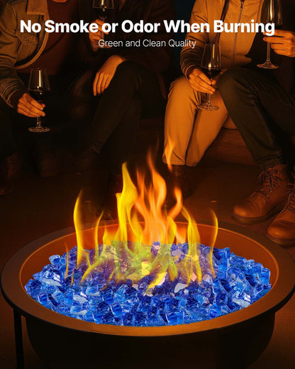 Fire Glass, 35LBS / 15.88KG High-Temperature Resistant Fireplace Rocks, 1/2-Inch / 12.7mm Reflective & Smokeless Firepit Glass Rock, High Luster Stone Landscaping for Fire Pit Table, Cobalt Blue