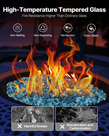 Fire Glass, 10 LBS / 4.5 KG High-Temperature Resistant Fireplace Rocks, 1/2-Inch / 12.7 mm Reflective & Smokeless Firepit Glass Rock, High Luster Stone Landscaping for Fire Pit Table, Aqua Blue