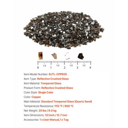 20 Pfund Feuerglas 1/2-Zoll Feuerglassteine ​​für Feuerstelle Tisch Kupfer | EU
