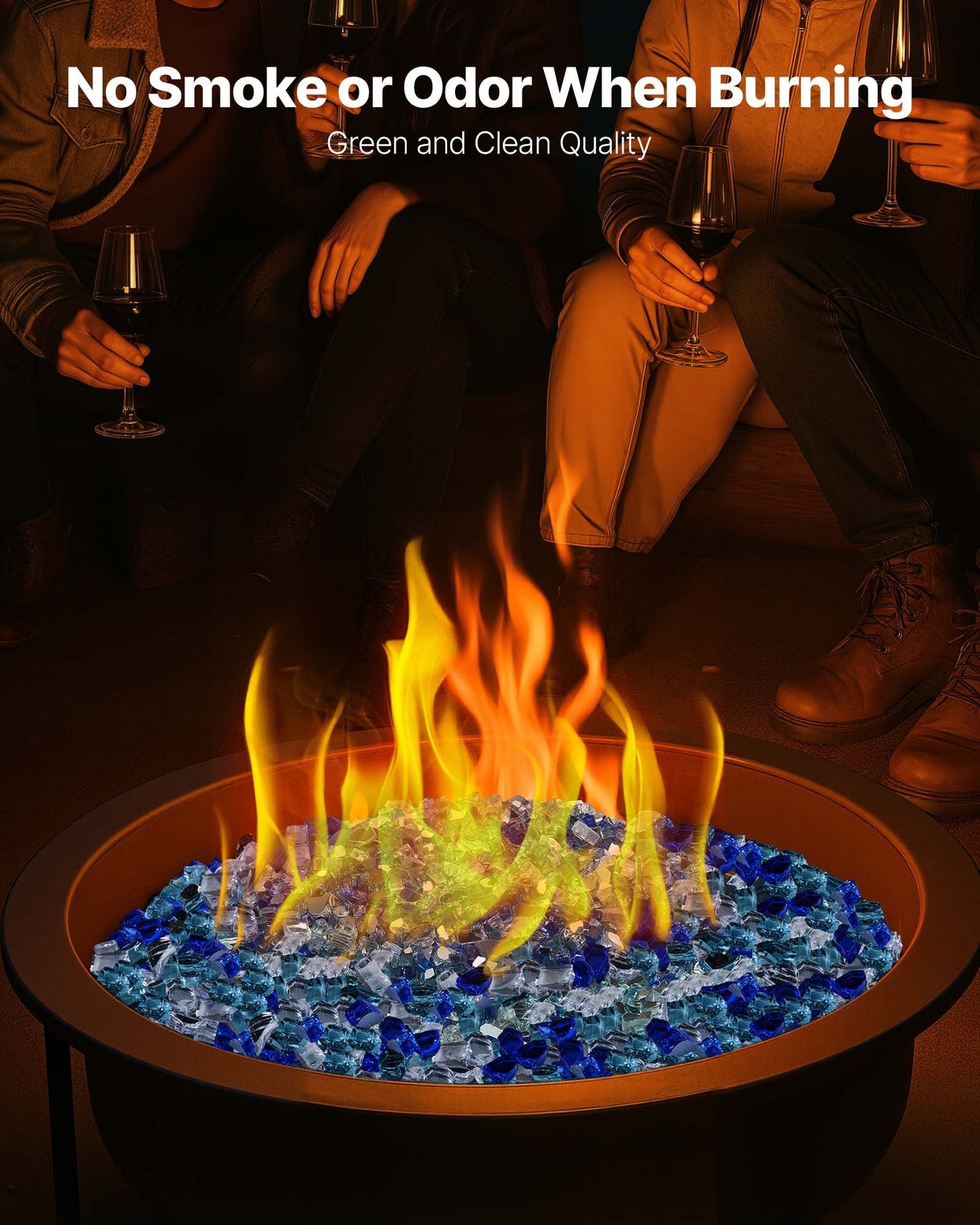 Fire Glass, 10 LBS / 4.5 KG Fireplace Rocks, 1/2-Inch / 12.7 mm Reflective Firepit Glass Rock, High Luster & Smokeless Stone Landscaping for Fire Pit Table, Cobalt Blue + Aqua Blue + Clear