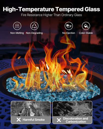 Fire Glass, 20 LBS / 9 KG High-Temperature Resistant Fireplace Rocks, 1/2-Inch / 12.7 mm Reflective & Smokeless Firepit Glass Rock, High Luster Stone Landscaping for Fire Pit Table, Aqua Blue