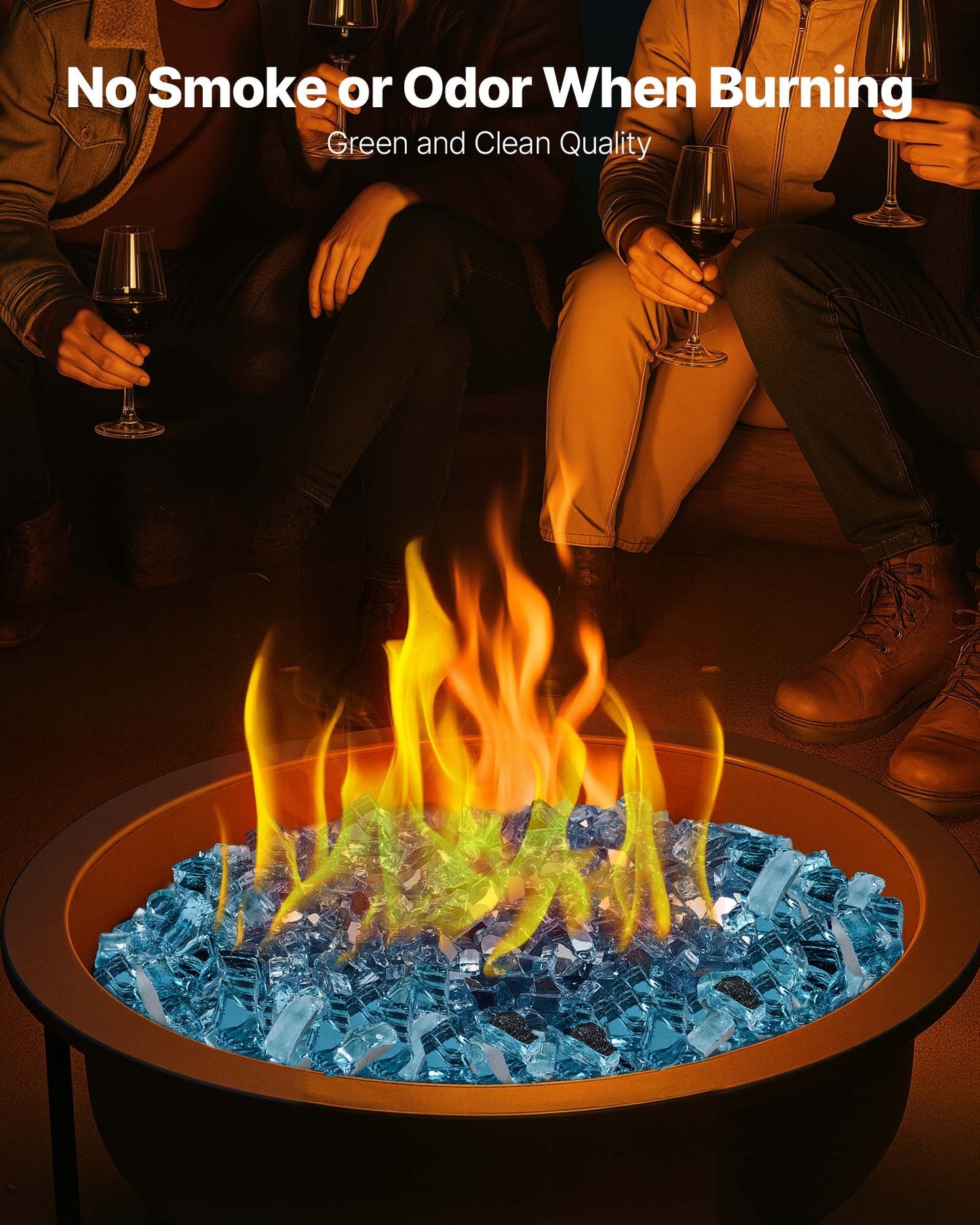 Fire Glass, 20 LBS / 9 KG High-Temperature Resistant Fireplace Rocks, 1/2-Inch / 12.7 mm Reflective & Smokeless Firepit Glass Rock, High Luster Stone Landscaping for Fire Pit Table, Aqua Blue
