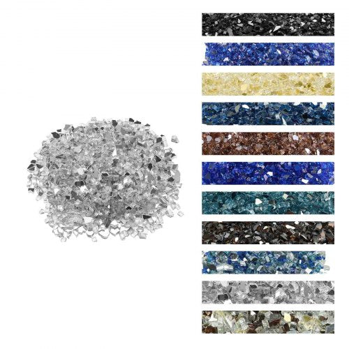 Fire Glass, 10 LBS / 4.5 KG High-Temperature Resistant Fireplace Rocks, 1/2-Inch / 12.7 mm Reflective & Smokeless Firepit Glass Rock, High Luster Stone Landscaping for Fire Pit Table, Clear