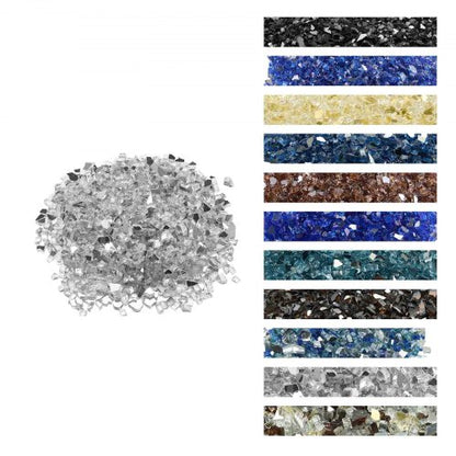 Fire Glass, 10 LBS / 4.5 KG High-Temperature Resistant Fireplace Rocks, 1/2-Inch / 12.7 mm Reflective & Smokeless Firepit Glass Rock, High Luster Stone Landscaping for Fire Pit Table, Clear