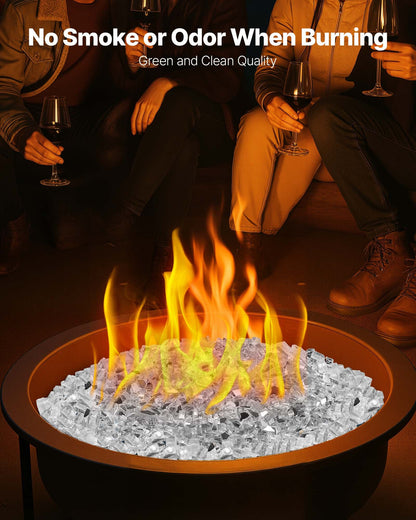 Fire Glass, 10 LBS / 4.5 KG High-Temperature Resistant Fireplace Rocks, 1/2-Inch / 12.7 mm Reflective & Smokeless Firepit Glass Rock, High Luster Stone Landscaping for Fire Pit Table, Clear