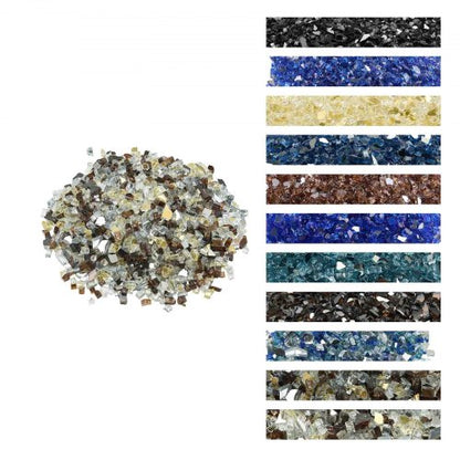 Fire Glass, 10 LBS / 4.5 KG High-Temperature Resistant Fireplace Rocks, 1/2-Inch / 12.7 mm Reflective Firepit Glass Rock, High Luster Stone Landscaping for Fire Pit Table, Copper + Clear + Gold